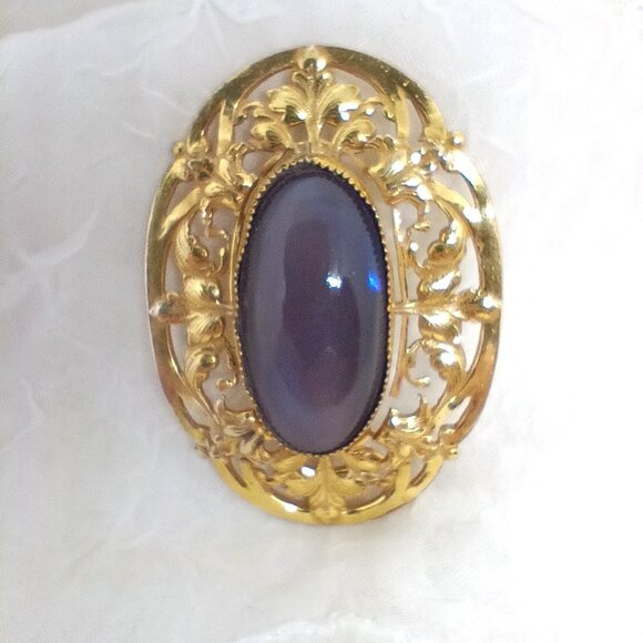Miriam Haskell Purple stone Gold-tone Filigree Brooch Vintage Large - Picture 3 of 6
